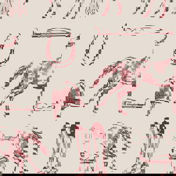 Joules Sketched Equestrian Wallpaper | Cream/Burgundy