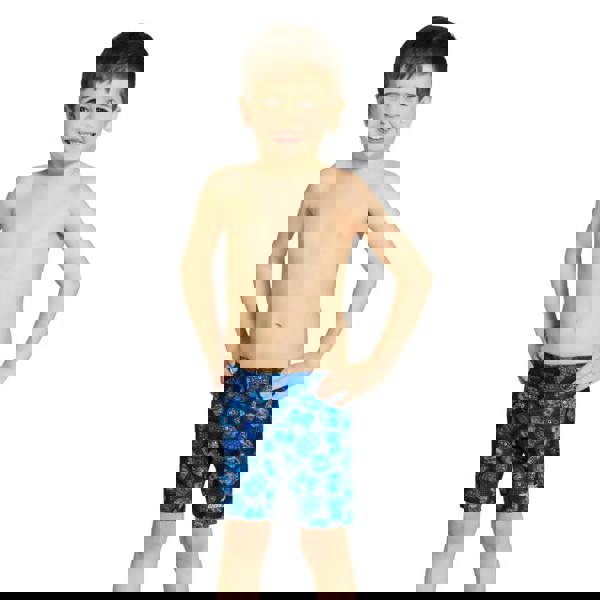 Zoggs Tots Boys Fontopia Mid Swim Jammer in blue floral stretch design