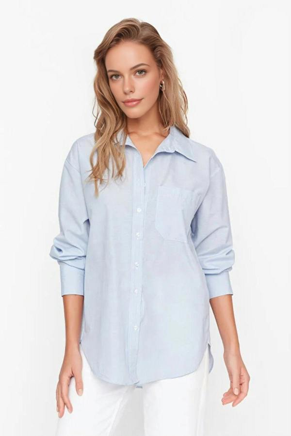 WOVCOR Single Pocket Boyfriend Cotton Woven Shirt
