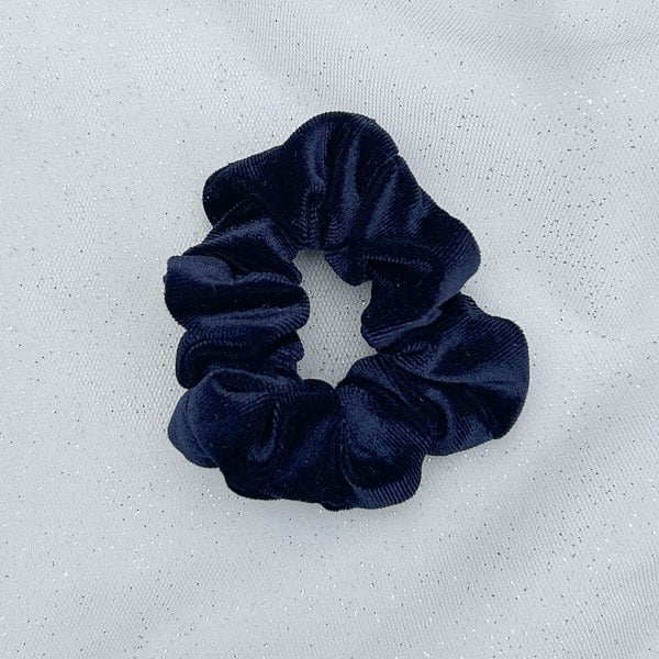 navy velvet scrunchie, soft fabric hair tie, elegant hair accessory, vintage inspired velvet scrunchie, stylish navy blue hair tie, comfortable elastic hair accessory, feminine hairpiece, classic scrunchie for women

