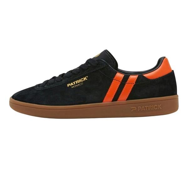 Patrick Mens Monaco Suede Cupsole Trainers - Black/Orange - 