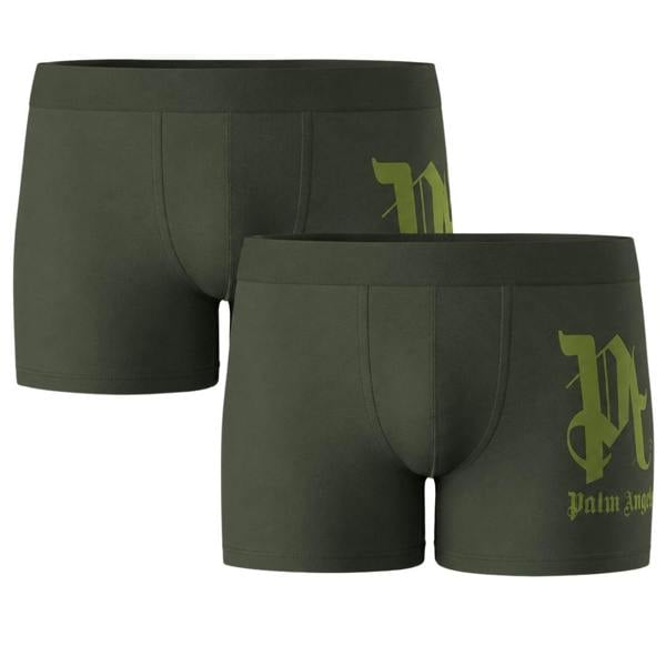 Palm Angels Two-Pack Side Mark Logo Military Green Boxer Shorts