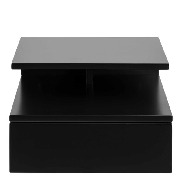 Wyld Haus Lincoln Black Wooden Floating Bedside Table 1 Drawer Open Shelf