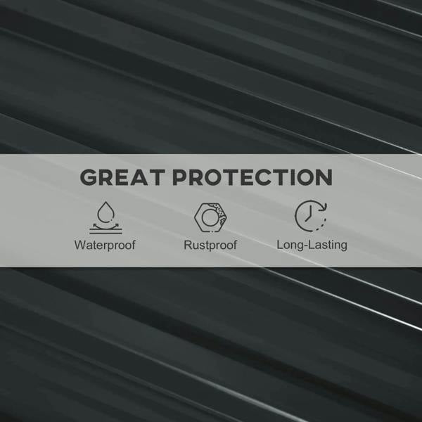 Dark grey corrugated steel roof panel close-up with smooth protective coating