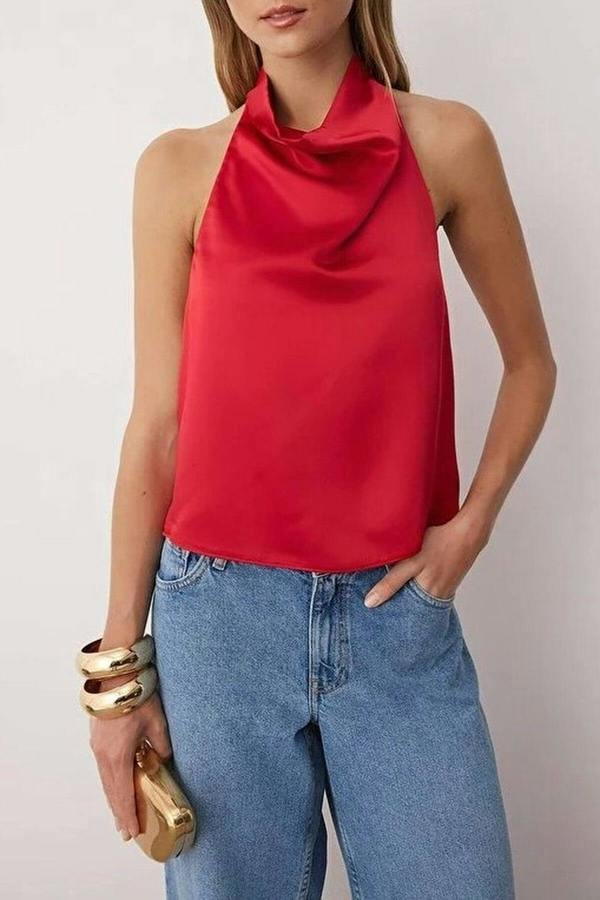 WOVCOR Satin V-Neck Party Blouse