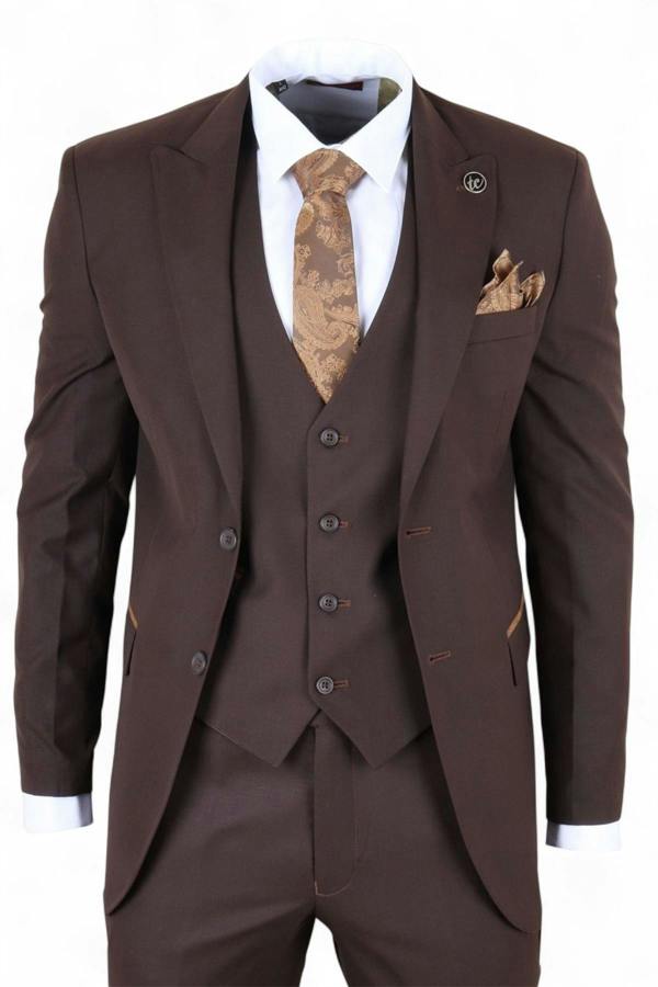 Infinity Leather Men's 3 Piece Plain Dark Brown Work Formal Suit