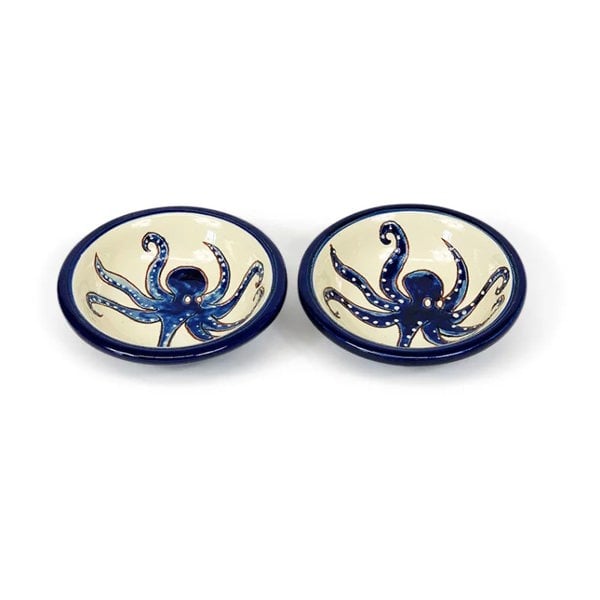Verano Spanish Ceramics Signature - Blue & White Octopus - Tapas Bowl Set of 2