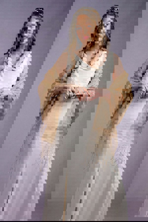 Antonia York Sophia Organza and Crepe Silk Viscose Soft Gold Tasselled Bridal Bridesmaid Special Occasion Wrap