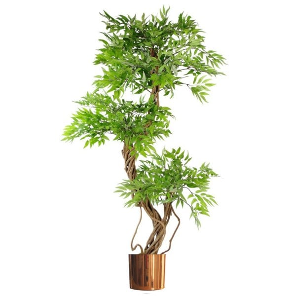 Leaf 140cm Leaf Realistic Artificial Japanese Fruticosa Ficus Tree, Green Copper