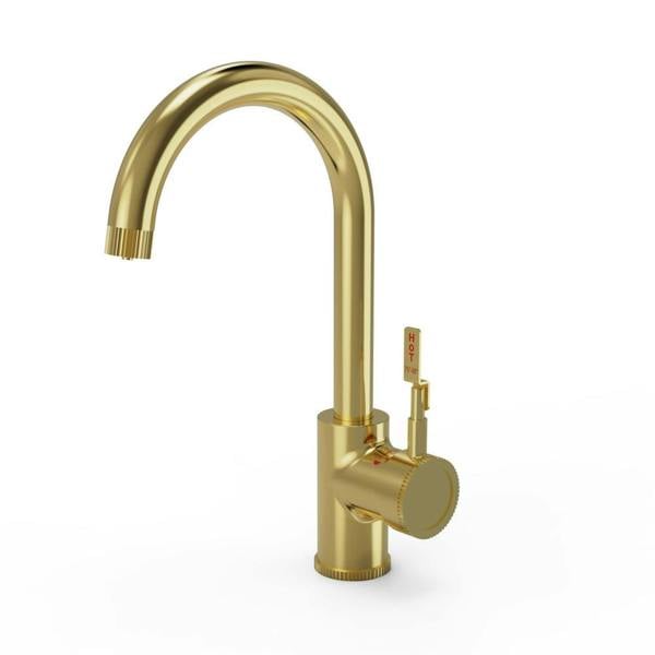 Flode Kraft Solo | Industrial Style Single Lever 3 in 1 Instant Boiling Tap | Brushed Brass Finish