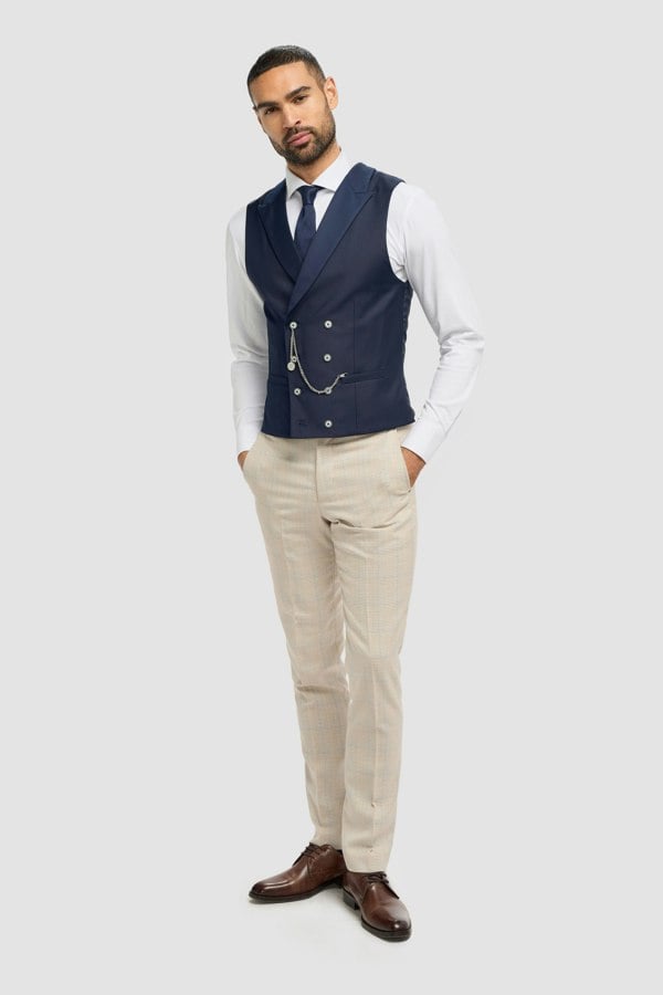 House of Cavani Lennox Navy Double Breasted Waistcoat