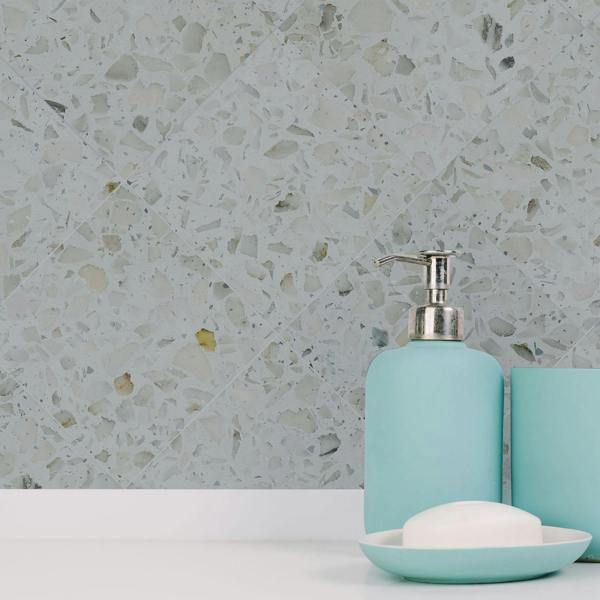 WALPLUS Marble Terrazzo Metallic Silver Wall Tile Sticker Set 96 pcs | Modern Home Decor