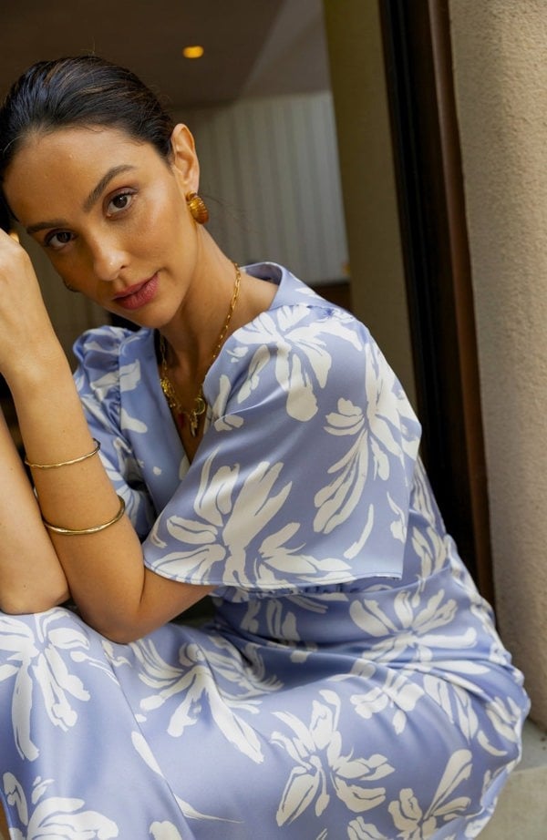 Rewritten London Ellis Dress in Blue Lily Print