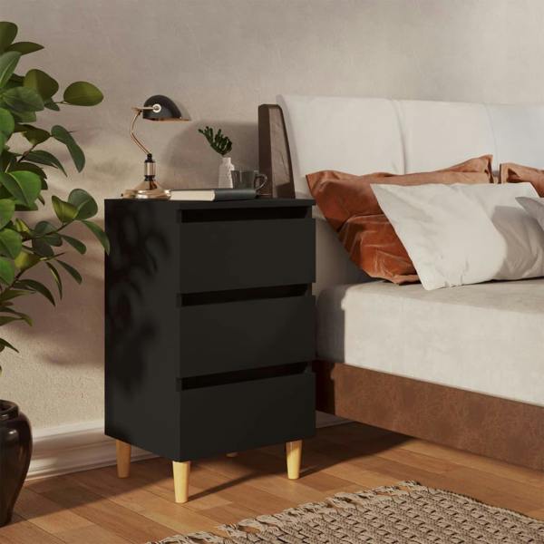 Berkfield Bed Cabinet with Solid Wood Legs Black 40x35x69 cm