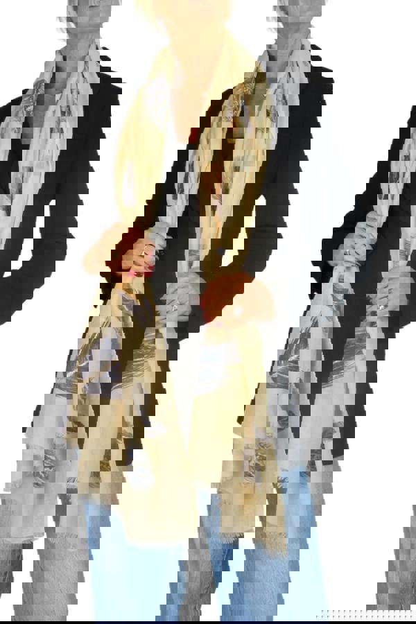 Paulo Due Feather Print Lightweight Scarf with Gold Lurex Detail