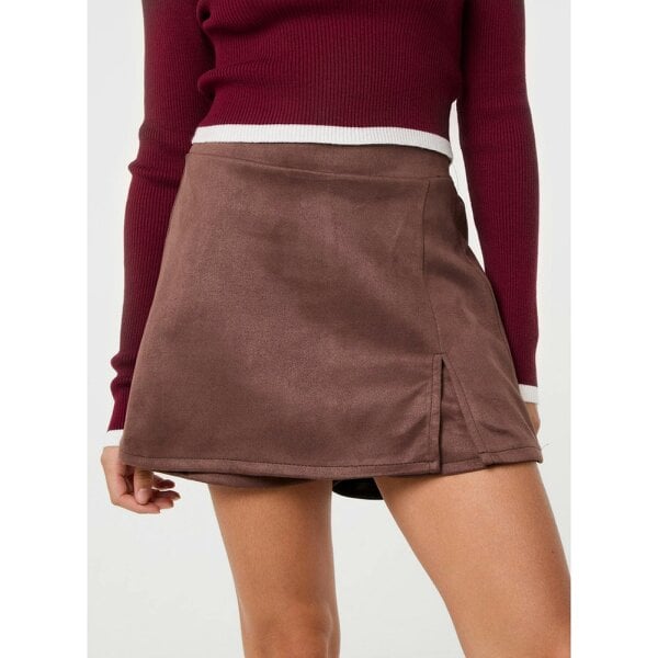 Pink Vanilla Suede Skort Slit Skirt