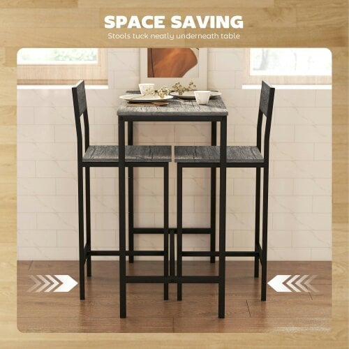 Wyld Haus Novero 3 Piece Industrial Breakfast Bar Set With 2 Stools And Footrest Support