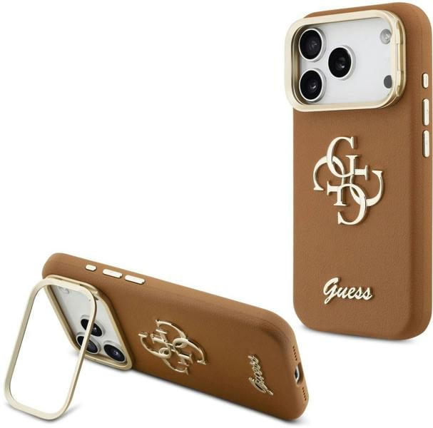 Guess PU Grained 4G Logo Stand Camera Frame Case for iPhone 17 Pro 6.3" Brown - GUHCP17LPCS4GSW