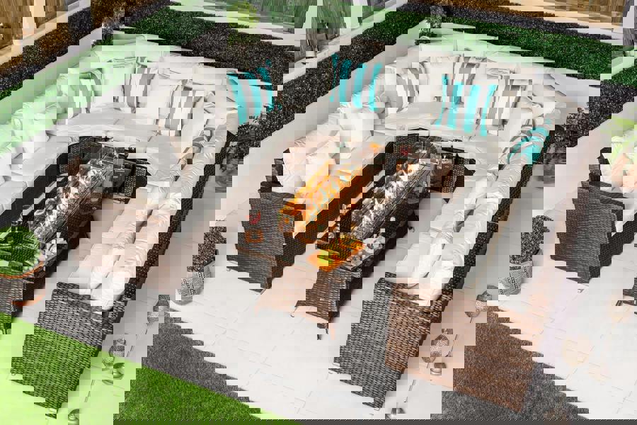 Giardino Santorini 7 Seat Modular Sofa Rattan Garden Furniture Set Outdoor Lounge Fire Pit Coffee Table