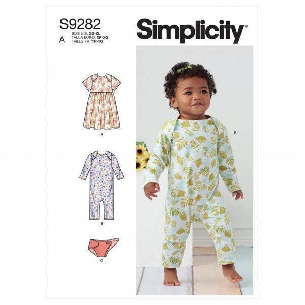 Simplicity Sewing Pattern 9282, Dresses, Jumpsuits for Baby, A (XS-S-M-L-XL) - Intermediate