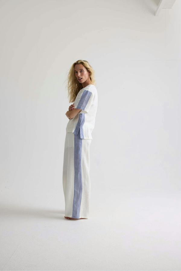 Pretty You London Relaxed Striped Linen Resort Set In Coconut Milk