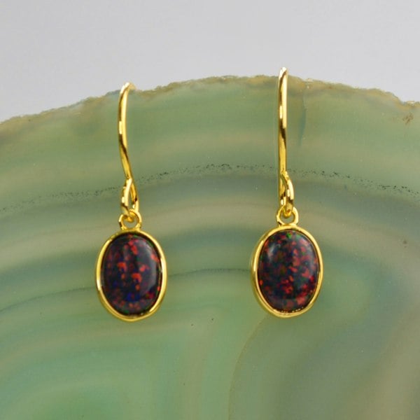 Fire Opal Gold October Birthstone Drop Earrings