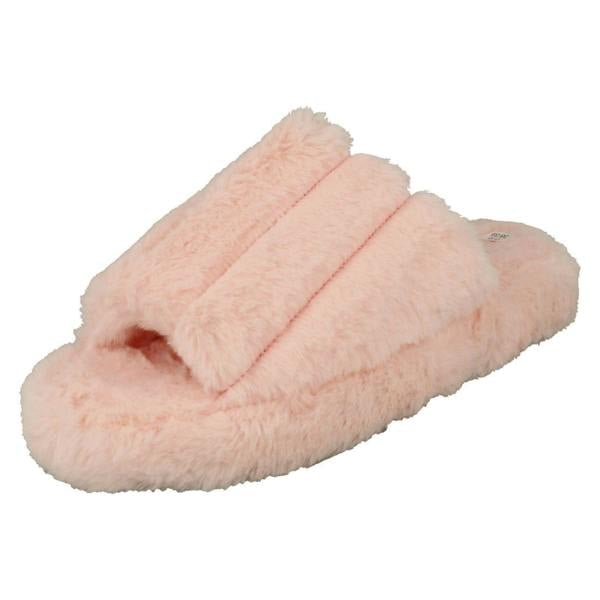 Spot On Ladies Spot On Faux Fur Stripe Detailed Sliders X2119