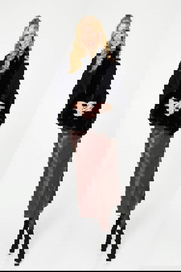 Black | Faux Fur Trim Batwing Poncho
