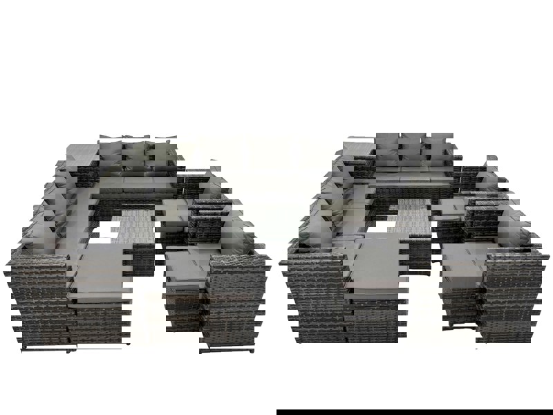 Fimous Garden Rattan Outdoor Furniture Set 11 Seater Patio Corner Sofa Coffee Table with 3 Stool Side Table Dark Grey