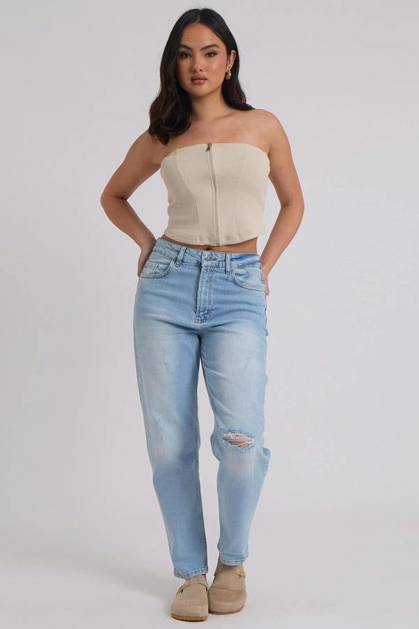Urban Bliss Rib Zip Up Corset Top