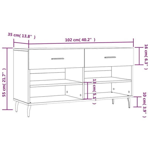 Berkfield Shoe Bench White 102x35x55 cm Engineered Wood