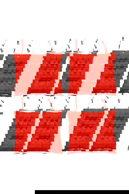 Living and Home 4Pcs Red Soft Seat Pads with Ties for Dining Chairs Desk Chair