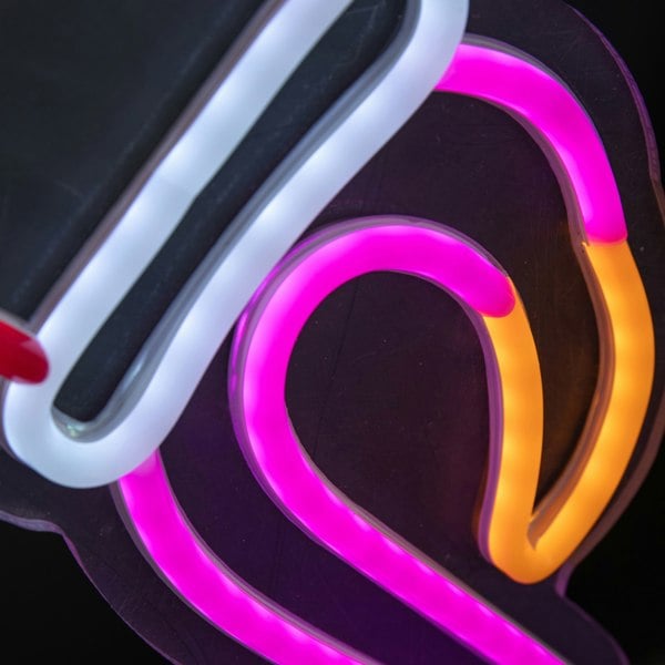 Samuel Alexander 43cm Light up Neon Effect Flamingo with Santa Hat on Base with Multi-Coloured LEDs