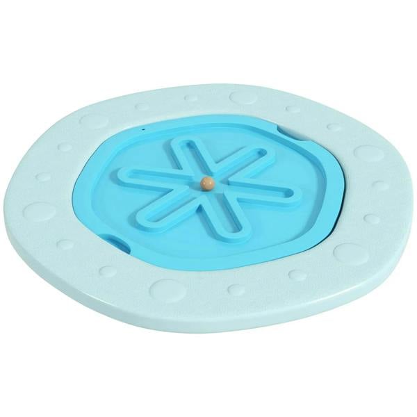 Light blue round balance board with raised star center and wooden ball