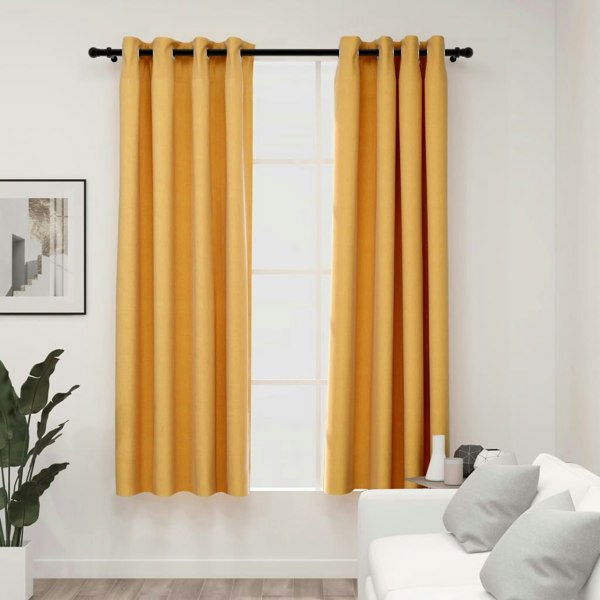 Berkfield Linen-Look Blackout Curtains with Grommets 2pcs Yellow 140x175cm