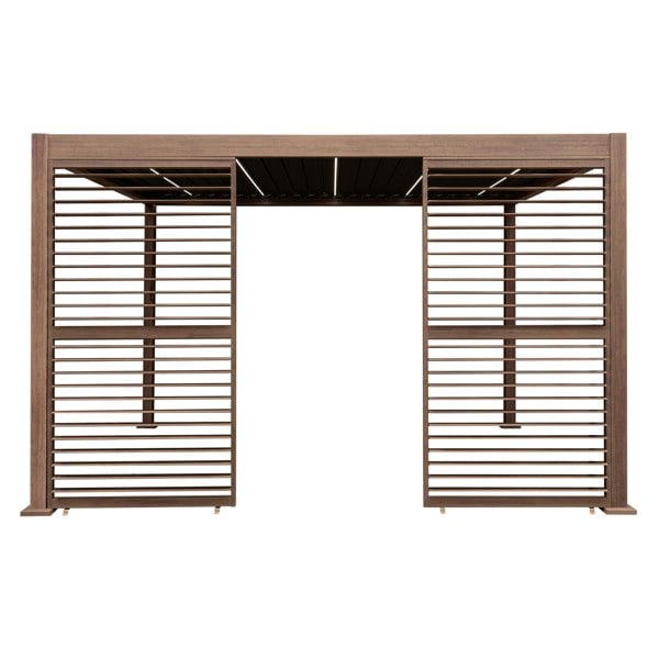 Jardi Wood Effect Aluminium Pergola With LED Lights & 2 x Side Panels - 4m x 3m