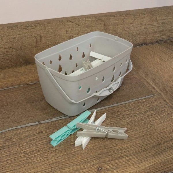 JVL Plastic Peg Basket, Grey with 24 Large Strong Plastic Pegs, Aqua