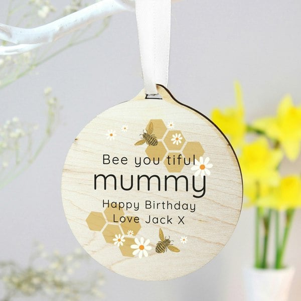 Personalised Memento Company Personalised Bee Round Wooden Decoration