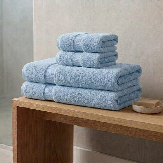 Vision V475 - 4 Piece 100% Cotton Towel Bundle - Pale Blue