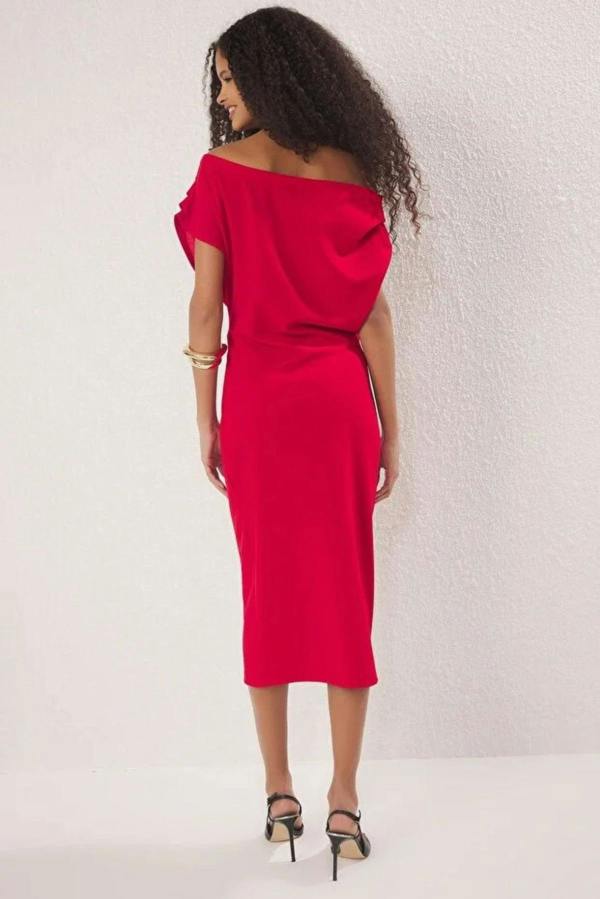 Hoxton Gal Midi Knit Dress with Ruched/Draped Detail