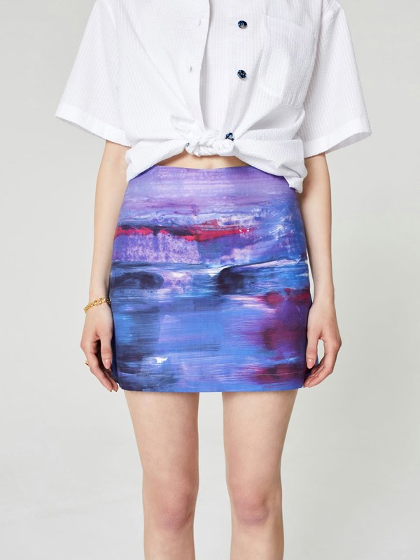 Blue Nude Passiflora Cotton & Hemp Miniskirt - Purple