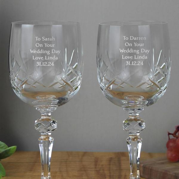 Personalised Pair Of Crystal Anniversary Wine Glasses - close-up detail