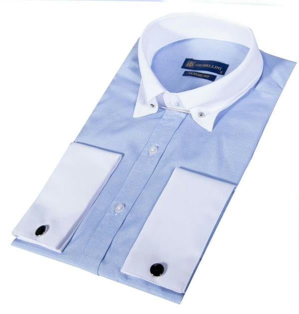 TruClothing Mens Club Collar Blue Shirt 1920s Peaky Blinders With Bar Poplin Pin Smart