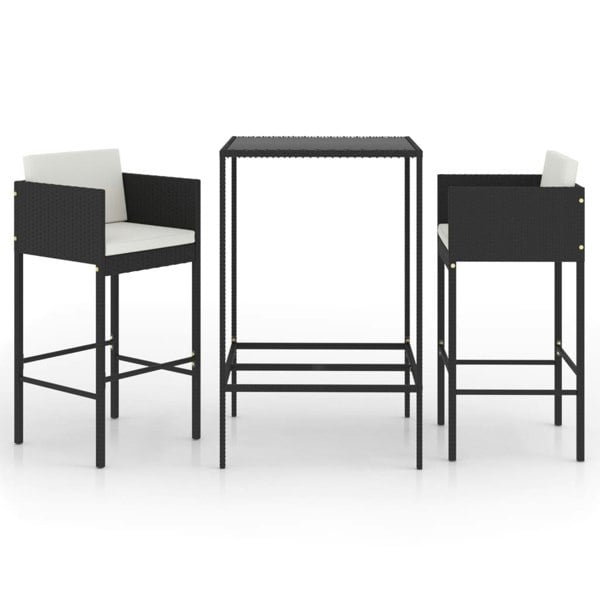 Berkfield 3 Piece Garden Bar Set with Cushions Poly Rattan Black