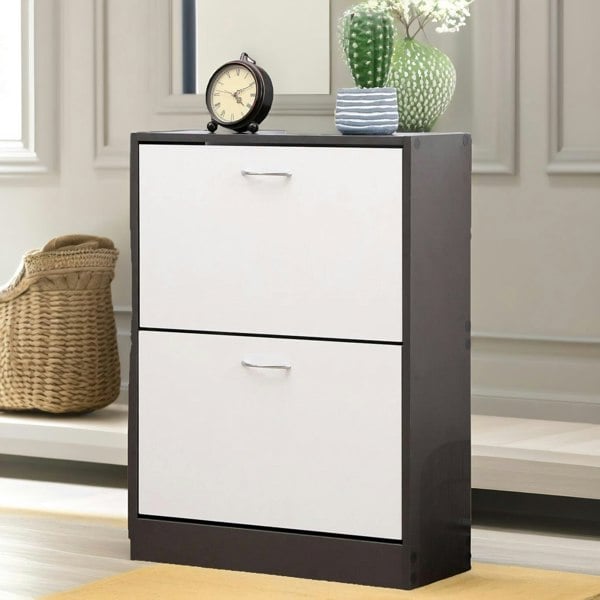 Rafaelo Mobilia 2 Drawer Shoe Storage Cabinet White Grey