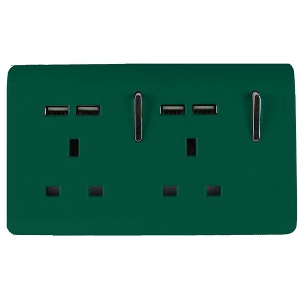 Trendi Switch 2 Gang 4 Port USB 2100mA Plug Socket in Dark Forest Green