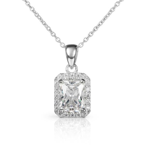 namana 925 Sterling Silver Emerald Cut White Halo Pendant Necklace For Women