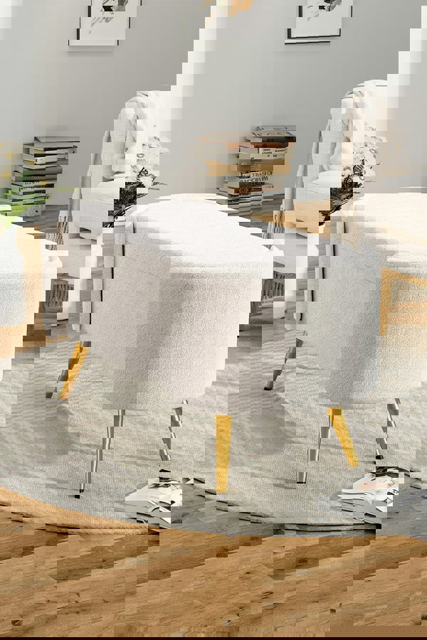 Living and Home White Polar Fleece Oval Accent Bench with Gold Metal Legs Bedroom Bed End Stool