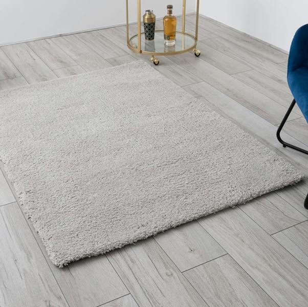 A.Unique Home Rome Shaggy Rug - 2.5cm Low Pile 1050GSM - Silver - 110x150cm