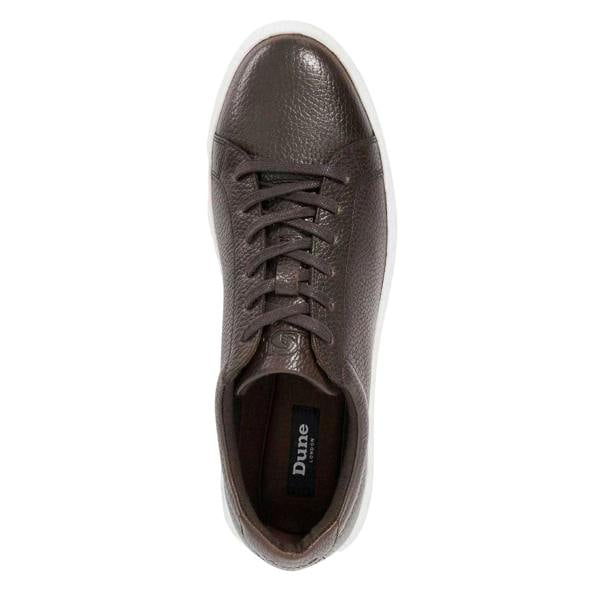 Dune London Mens Tais Leather Flat Trainers - Chocolate - 